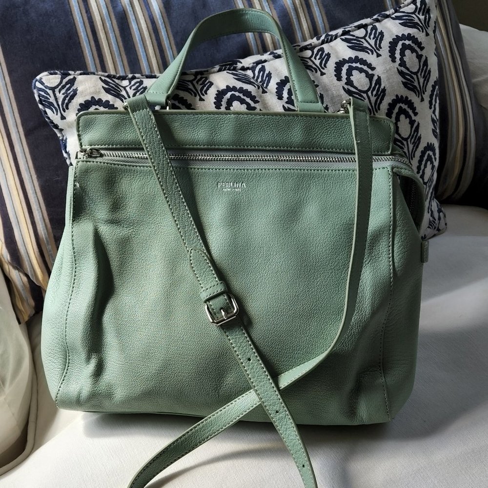 Perlina leather mint green crossbody with/short handle